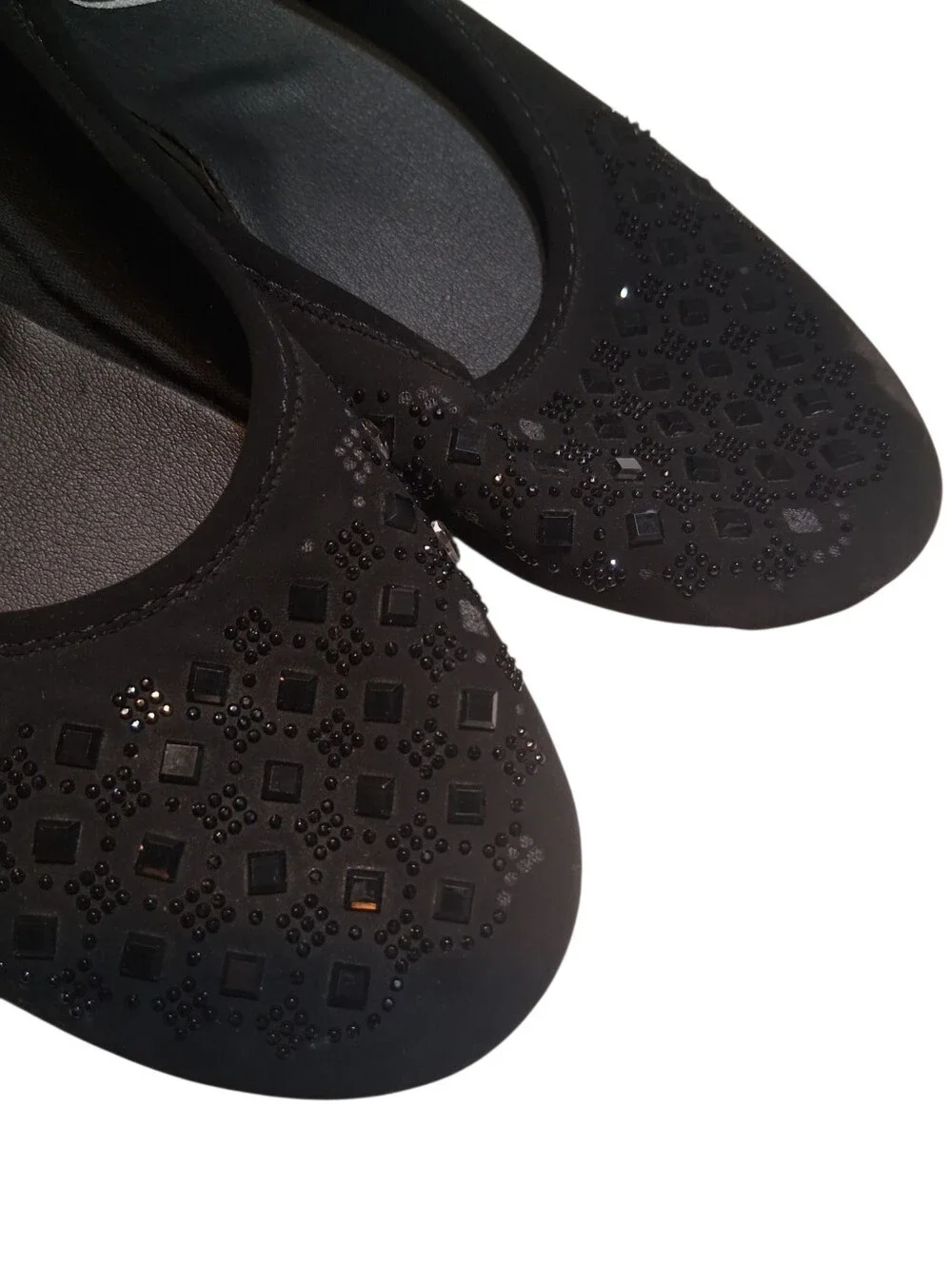 Lilley Black Embellished Ballet Flats Rhinestone Slip-On Shoes Size 4 Comfy